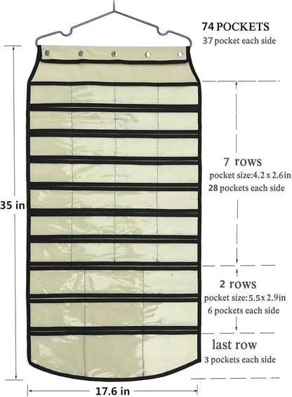 BB Brotrade Hanging Jewelry Organizer,Accessories Organizer,74 Pocket Organizer for Holding Jewelries (Beige-74 Pocket)
