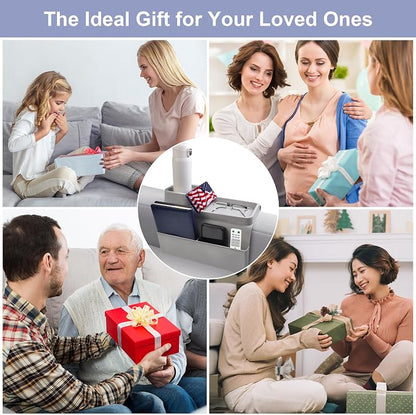 KindGa Couch Cup Holder Tray，Super Large Silicone Sofa Armrest Tray with Side Pockets，Anti-Slip Couch Caddy for Drinks/Phone/Remote/Snacks Sofa Table Organizer，Fathers Day Dad Gifts -Slate Gray