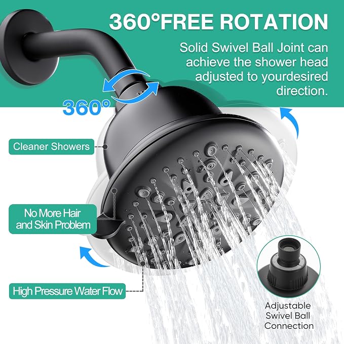 Cobbe Filtered Shower Head, 7 Modes High Pressure Shower Heads - 16 Stage Shower Head Filter for Hard Water for Remove Chlorine and Harmful Substances (Midnight Black Matte, 5 Inch Round)