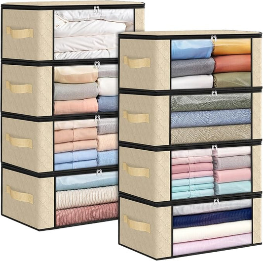 Fab totes 35L Closet Organizers and Storage, Foldable Under Bed Storage Containers, Storage bags for Organizing Bedroom, Closet, Clothing,Organization with Handle (8 Pack,Beige)