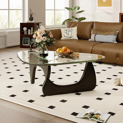 Coffee Table for Living Room Mid Century Modern Center Table with Glass Top, 32 Inch, Black/Transparent