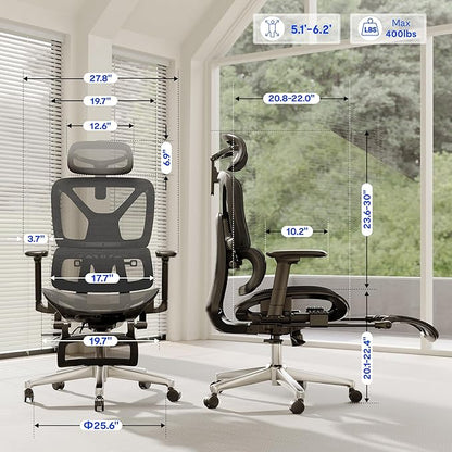 FLEXISPOT ErgoX Premium Ergonomic Office Chair with Footrest- Adjustable 3D Armrests, Dynamic Lumbar Support, Recline & Tilt Function, Mesh Seat, for Home & Office Use,Dark Grey