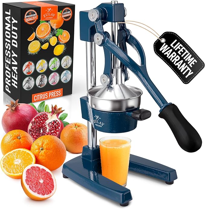 Zulay Kitchen Cast Iron Juicer - Heavy Duty Manual Juicer with Detachable Strainers for Easy Cleaning, Orange Juice Press for Citrus Fruits, Perfect for Bartenders, Juice Lovers & Health Enthusiasts