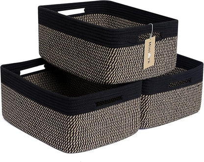 MiniArk Large Storage Baskets for Shelves, Closet Organizers Bins for Clothes Blanket Towels, Baby Nursery, Toy Baskets Box, Woven Rope Baskets, 17 x 13 x 7.5”, 3 Packs Woven Brown