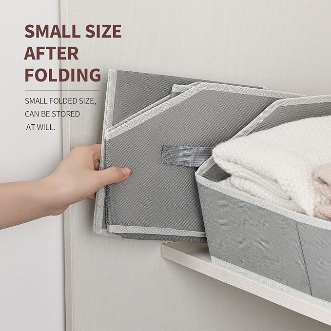 Homsorout Trapezoid Closet Shelf Organizer - Large Baskets for Organizing, Fabric Storage Cubes for Shelves, Storag Organizers Bins for Clothes, Blankets, 3 Pack, Grey