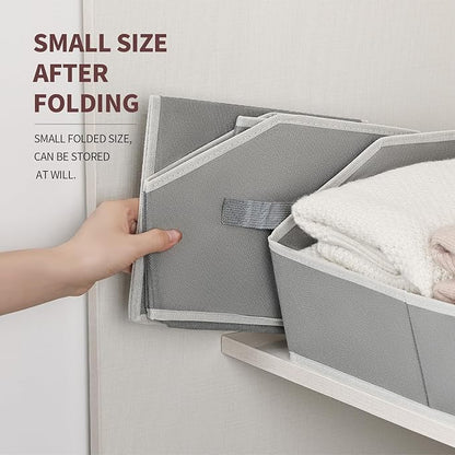 Homsorout Trapezoid Storage Baskets for Shelves - Large Fabric Baskets for Organizing, Foldable Storage Bin with Handles, Cube Storage Organizer Bins for Clothes, Blankets, 4 Pack, Grey