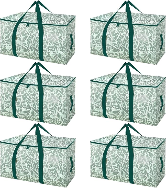 BALEINE 6-Pack Oversized Moving Bags with Reinforced Handles, Heavy-Duty Storage Tote for Clothes, Moving Supplies (Antique Folidage, 6-Pack)