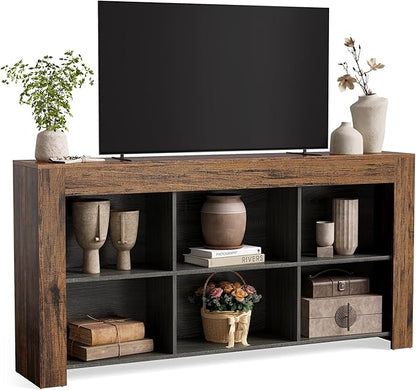 LITTLE TREE TV Stand with Storage, 63-Inch Entertainment Center with Shelves, Modern Media Console for Television up to 65" for Living Room, Bedroom, Brown + Black