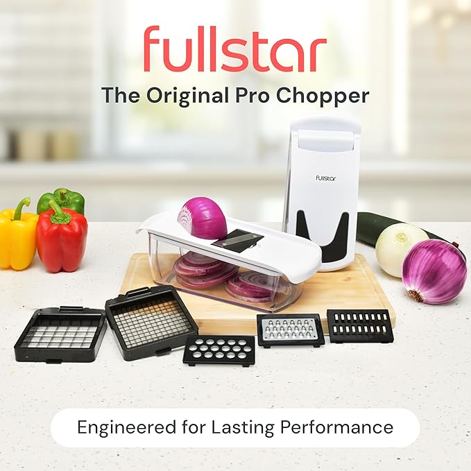 Fullstar The Original Pro Chopper - Vegetable Chopper and Slicer, Food Chopper with Container, Fruit Slicer, Kitchen Gadgets & Gifts, Home Essentials (6 in 1, White)