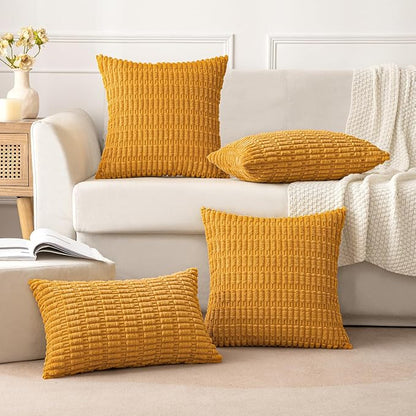 MIULEE Pack of 2 Corduroy Decorative Throw Pillow Covers 20x20 Inch Soft Boho Striped Pillow Covers Modern Farmhouse Home Decor for Summer Sofa Living Room Couch Bed Gold Yellow