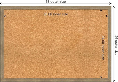 Amanti Art Natural Cork Board for Wall, 26x38 Vision Board with Brown Wood Frame, Large Corkboard Office Decor for Home Organization, Casual Corkboard Pinboard to display items for home organization
