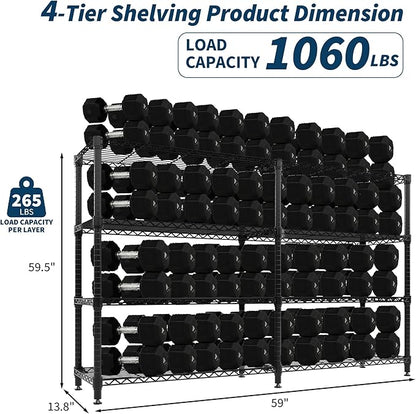 GarveeLife 60" H Storage Shelves L-Shaped 1060 LBS Heavy Duty Metal Shelving 4-Tier Wire Shelving for Corner Storage Rack Adjustable Pantry Shelf for Kitchen Pantry, 60" H x 60" W x 13.8" D