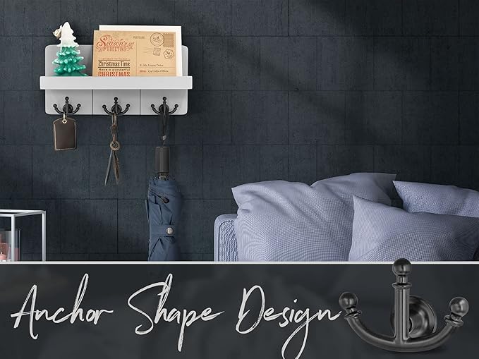 Rebee Vision Decorative Key Holder for Wall: Stylish Farmhouse Mail Organizer Wall Mount with Floating Shelf and 3 Anchor Key Hooks - Rustic Home Decor for Entryway (Light Gray)