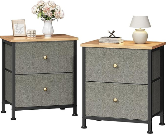 DUMOS Nightstand Small Dresser with 2 Fabric Drawers Side Tables Bedroom End Table Kids Bedside Storage Furniture for 20 inch Tall Night Stand for Closet, Entryway, College Dorm, Ink Green 2Pack