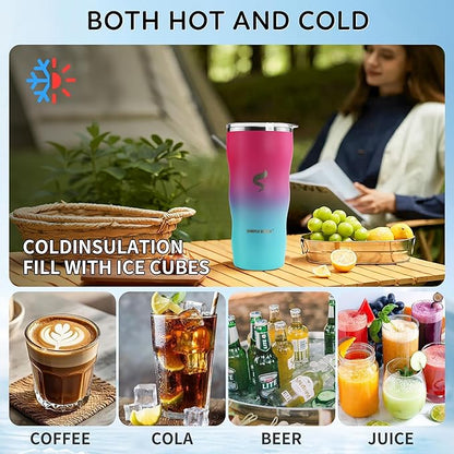 20Oz Insulated Tumbler With Straw And Lid, Stainless Steel Coffee Cup, Double Wall Vacuum Travel Mug,Spill proof Iced Coffee Tumbler, Beach tumbler, Green Red Tumbler