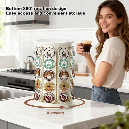 K Cup Holder, Coffee Pod Storage Carousel Stand Compatible with 40 Keurig K-Cup Pods, Home or Office Kitchen Counter Space-Saving Organizer (White)