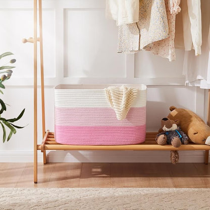 Artfeel Blanket Basket,Rectangle Woven Baskets for Storage,100L Laundry Basket for Decorative Nursery Blanket,Toys,Dirty Clothes and Magazine in Shelves,Baby Room,and Living Room