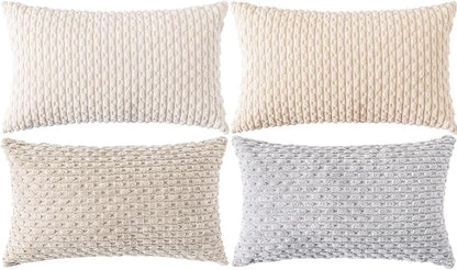 Set of 4 Neutral Decorative Throw Pillow Covers 12x20 Inch Corduroy Pillow Covers for Bed Couch Sofa Living Room Soft Cushion Cases