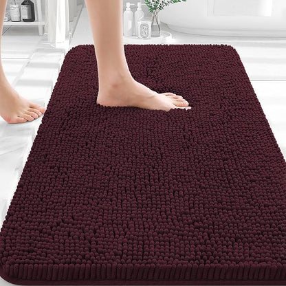 OLANLY Bathroom Rugs 35x24, Extra Soft Absorbent Chenille Bath Rugs, Rubber Backing Quick Dry, Machine Washable Bath Mats for Bathroom Floor, Tub and Shower, Home Decor Accessories, Black Cherry