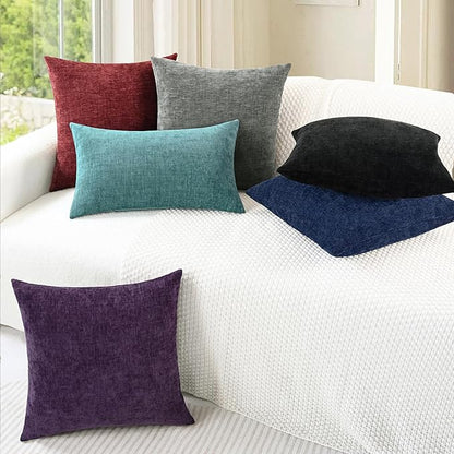 CaliTime Throw Pillow Covers Decorative 20 X 20 Inches Pack of 2 Cozy Chenille Cushion Cases for Couch Sofa Bed Living Room Home Plum Purple
