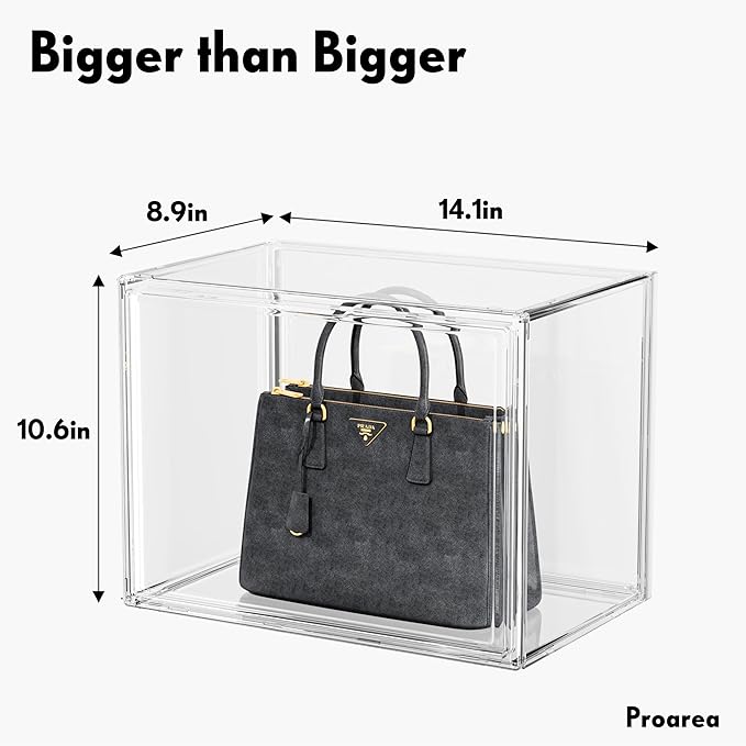 Purse Organizer for Closet, Clear Acrylic Display Case for Handbag Organizer, Stackable Purse Storage Box with Magnetic Door, Plastic Holder Containers for Book, Collectibles, Cosmetic 9 Pack