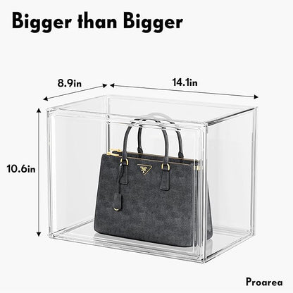 Purse Organizer for Closet, Clear Acrylic Display Case for Handbag Organizer, Stackable Purse Storage Box with Magnetic Door, Plastic Holder Containers for Book, Collectibles, Cosmetic 9 Pack