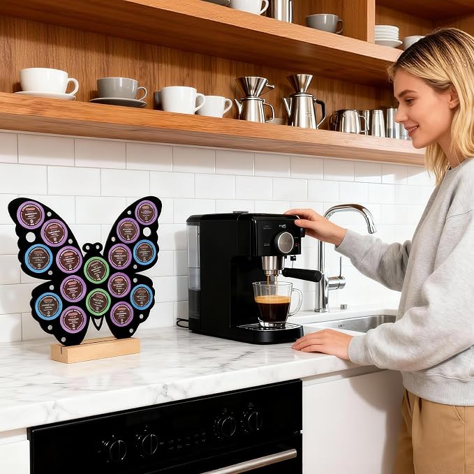 Butterfly Shaped K Cup Holder, Coffee Pod Storage Organizer for 16 Capsules, Classic Black Coffee Bar Accessories, Compatible with Most K-Cups, Suitable for Home Kitchen & Office Countertop