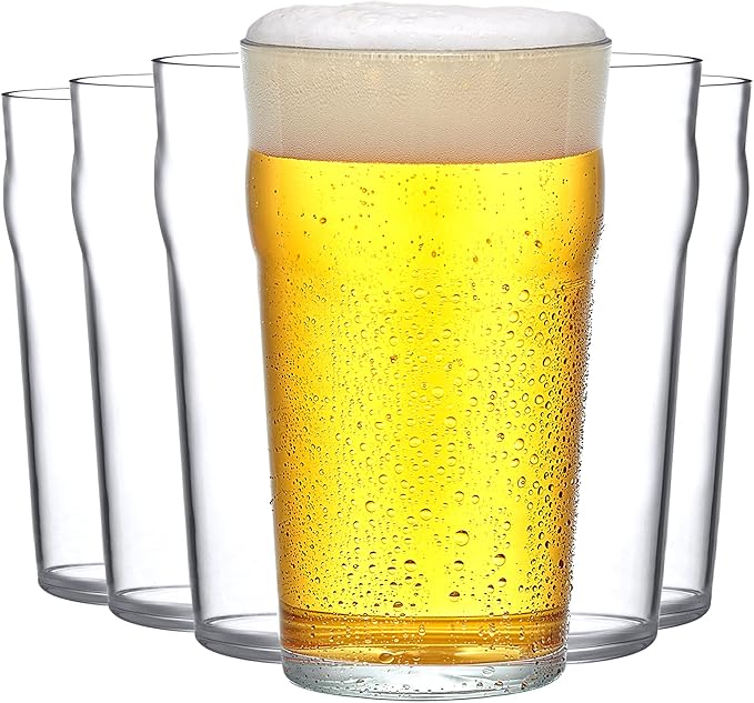 Amazing Abby - Amber - 20-Ounce Plastic Beer Glasses (Set of 6), Plastic Pint Glasses, Reusable Cups, BPA-Free, Shatter-Proof, Dishwasher-Safe, Perfect for Poolside, Outdoors, Camping, and More