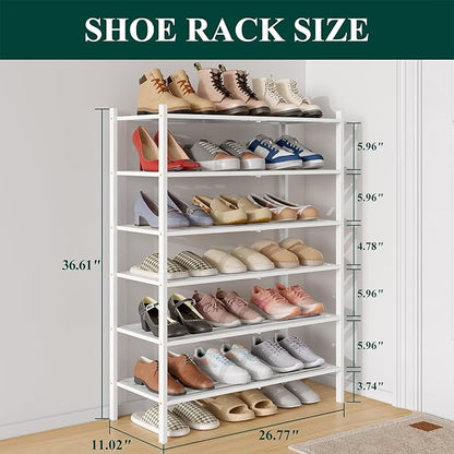 Smiry Bamboo Shoe Rack 6-Tier, Stackable Wooden Shoe Organizer for Entryway & Closet, Free Standing Wood Shoe Storage Shelf for Front Door & Small Spaces, White
