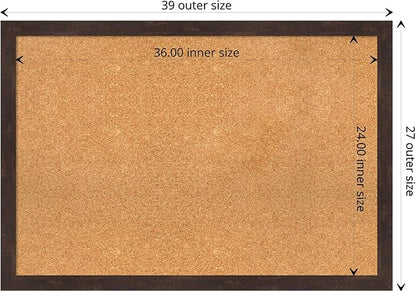 Amanti Art Natural Cork Board for Wall, 27x39 Vision Board with Brown Wood Frame, Large Corkboard Office Decor for Home Organization, Rustic Farmhouse Corkboard Pinboard to display items for home