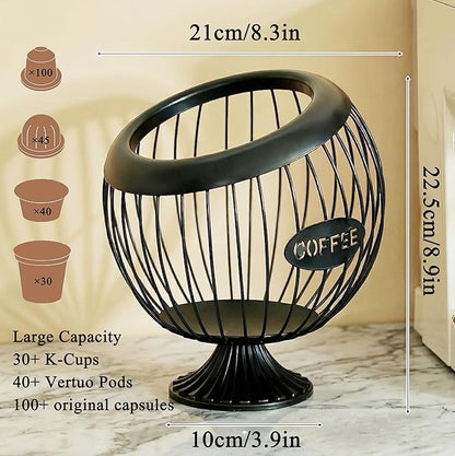 AIYICIII Tall Coffee Pod Holder with Base - Large Capacity Keurig K-Cup & Nespresso Vertuo Organizer, Metal Coffee Pod Storage, Coffee Bar Accessories and Decor (Tall - Black)
