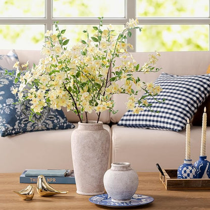 Ceramic Flower Vase, Large Rustic Vase Farmhouse Decorative Tall Vase Floral Pottery Vases for Home Decor Table Living Room Entryway Mantel Bedroom Bathroom Kitchen - 12" D
