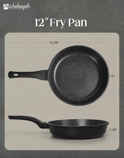 MICHELANGELO Frying Pans Nonstick - Large Non Stick Frying Pan 12 Inch | Ease of Cleaning, All Stovetops Compatible, Built to Last, Stay-Cool Handle