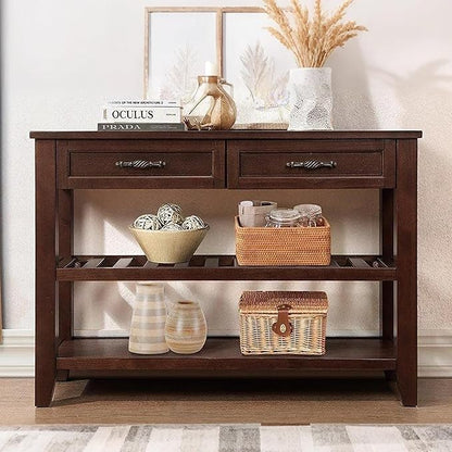 LKTART Solid Wood Console Table Sofa Tables with Drawers and Shelves Small Entryway Table for Living Room,Decorative,Foyer(42" Espresso)