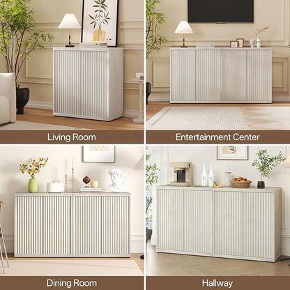 31” Sideboard Cabinet with Storage, Fluted Accent Cabinet with Adjustable Shelves, Modern Wood Credenza Cabinets with Pop-up Doors for Entryway Kitchen Living Room Hallway, White Oak 2pcs
