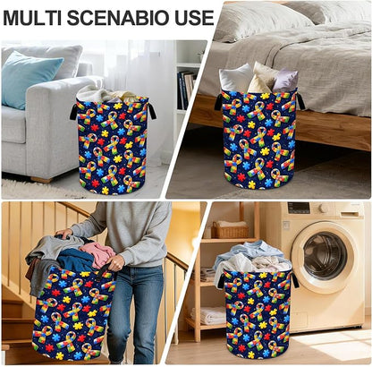 Autism Laundry Basket Waterproof Laundry Hamper Foldable Laundry Bag with Handles for Bedroom, Bathroom, Office, Clothes Storage