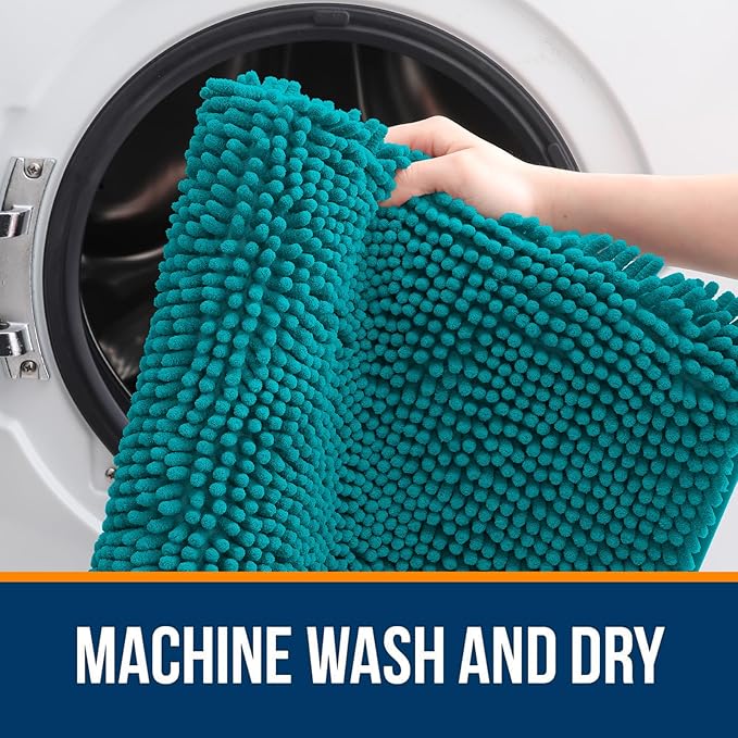 OLANLY Bathroom Rugs 32x20, Extra Soft Absorbent Chenille Bath Rugs, Rubber Backing Quick Dry, Machine Washable Bath Mats for Bathroom Floor, Tub and Shower, Home Decor Accessories, Deep Lake
