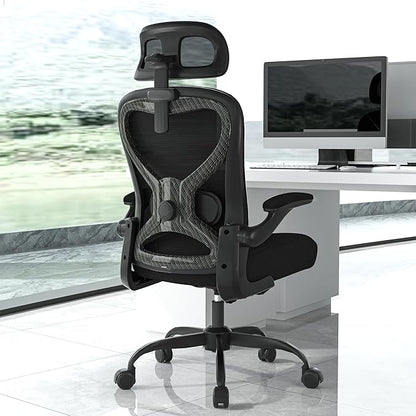 Office Chair for Back & Neck Pain Relief, Virgin Foam Seat, 2D Adjustable Lumbar & 3D Headrest, Flip-Up Armrests, Tilt & Rock for Relaxation (English, Black/Carbon Fiber)