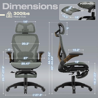 ELABEST X100 Ergonomic Mesh Office Chair with Footrest, Big and Tall Hone Desk Chair with 5D Flip-Up Arms, Adjustable 3D Lumbar Support,Gaming & Executive Computer Chairs