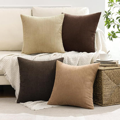 MIULEE Boho Farmhouse Throw Pillow Covers 20x20 Inch Set of 4 Rustic Mordern Neutral Cushion Covers Soft Corduroy Nordic Home Decor for Couch Bed Sofa Living Room Dark Brown