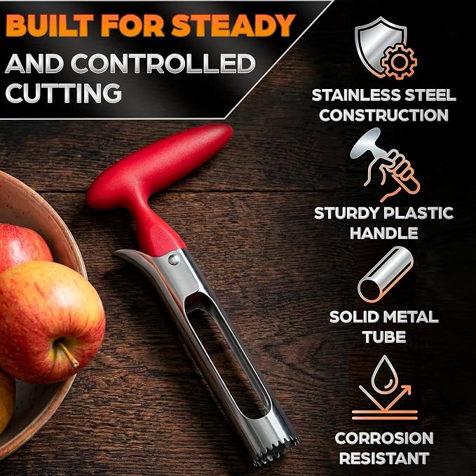 Apple Corer Tool – Stainless Steel Apple Core Remover with Durable Plastic Handle – Comfortable Grip, Easy to Use, Dishwasher Safe & Long-Lasting | Works for Apples, Pears, Tomatoes, Peppers & More
