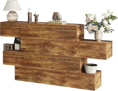 63" Long Farmhouse Console Table for Entryway, Modern Wooden Sofa Table Behind Couch, 4-Tier Storage Entry Table Hallway Table for Living Room, Unique Design Rustic Foyer Table, Walnut