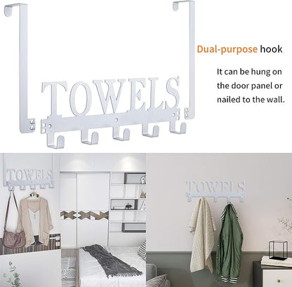 Kuhome Over The Door Hooks, Towel Hooks for Bathroom, Towel Rack Towel Holder for Bathroom Bedroom Kitchen Pool Beach Towels Bathrobe Wall Mount Hang on The Door Cabinet Cupboard (Silver Grey)
