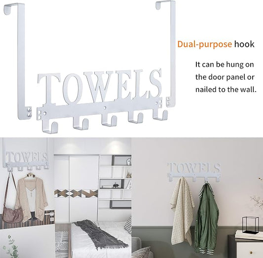 Kuhome Over The Door Hooks, Towel Hooks for Bathroom, Towel Rack Towel Holder for Bathroom Bedroom Kitchen Pool Beach Towels Bathrobe Wall Mount Hang on The Door Cabinet Cupboard (Silver Grey)