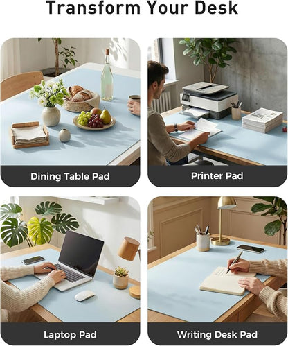 Aothia Faux Leather Desk Mat - Large Mouse Pad, Non-Slip PU Leather Blotter, Waterproof Writing Surface for Office and Home (Baby Blue, 42" x 17")