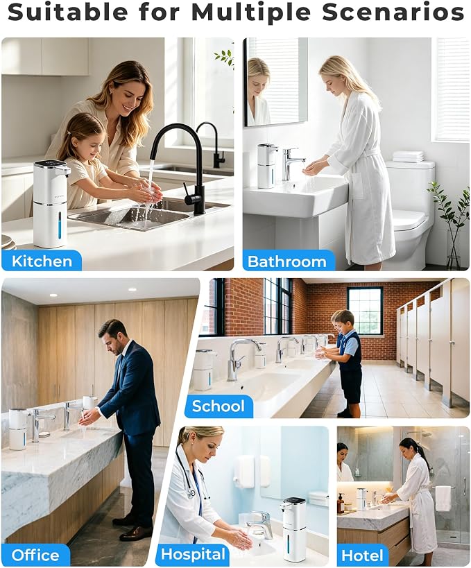 2 Pack Automatic Foaming Soap Dispenser, 400ml//13.53oz, USB Rechargeable, 9- Adjustable Foam Levels, IPX5 Waterproof, Touchless & Wall/Tabletop Use for Kitchen Bathroom, White