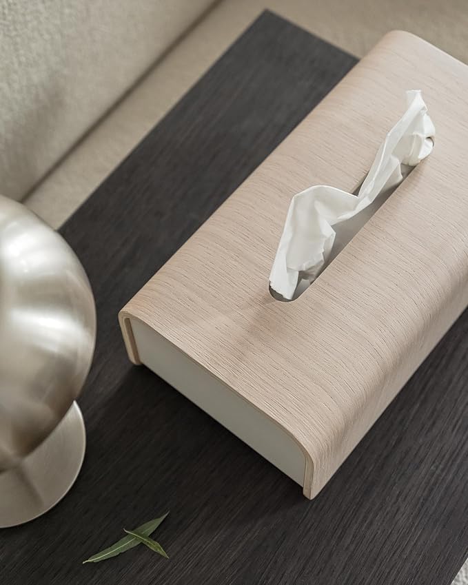 Kazai.® Tissue Box Cover 'Toke' | Real Wood Veneer, FSC® Certified | Decorative Rectangle Tissue Holder for Bathroom or Living Room | Scandinavian Design | Oak, White
