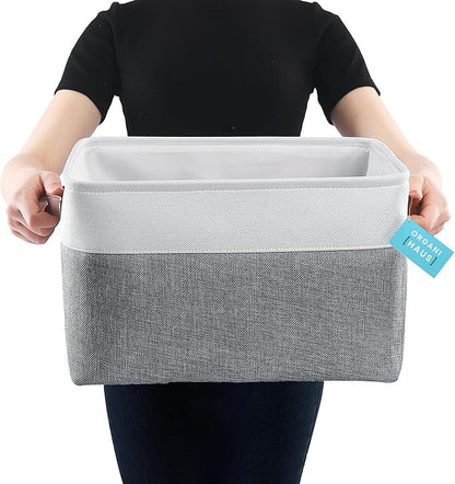 OrganiHaus Extra Large Fabric Storage Baskets for Shelves 3 Pack, 16x13in Closet Storage Bins for Shelves, Canvas Baskets for Organizing, Linen Closet Organizers, Cloth Basket, Gray/Off-White