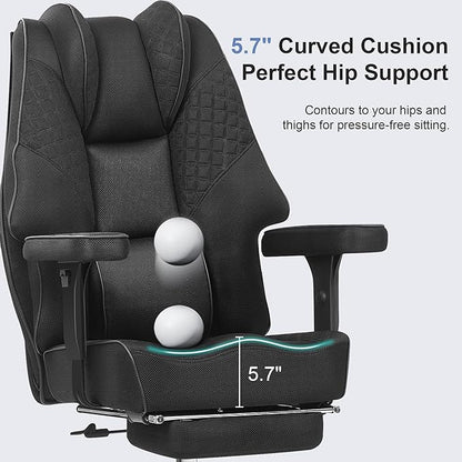 VECELO Big and Tall Office Chair 400lbs, Mesh High Back Computer Chair with Foot Rest, Ergonomic Desk Chair with Lumbar Support and Armrest, Black