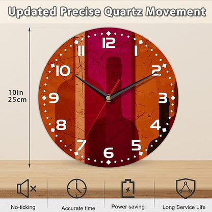 Clock for Living Room, Abstract Wine Wall Clock Vintage Wooden Wall Clock Silent Non-Ticking Battery Operated Arabic Numerals Wall Clocks Decorative for Kitchen, Office, Classroom 10 Inch